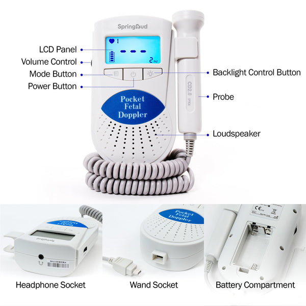 SpringBud FD-300B Fetal Doppler+60g Aquasonic100 Gel